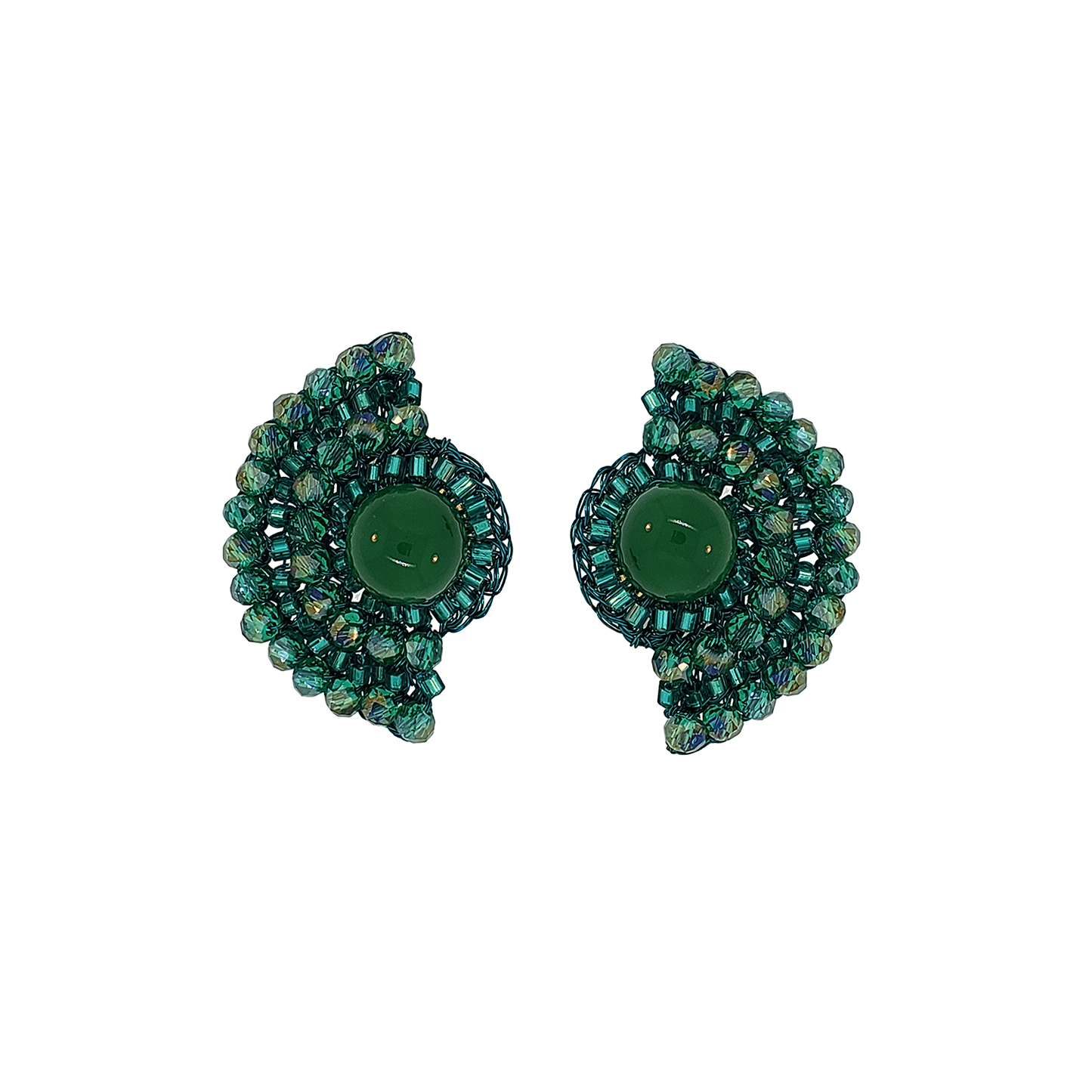 Emerald Green Mix Shade Post Handmade Crochet Earrings