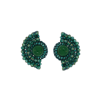 Emerald Green Mix Shade Post Handmade Crochet Earrings