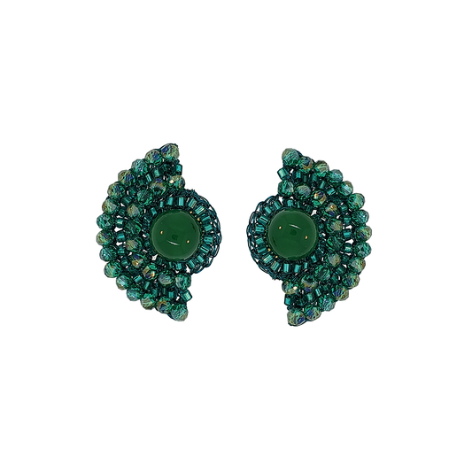Emerald Green Mix Shade Post Handmade Crochet Earrings