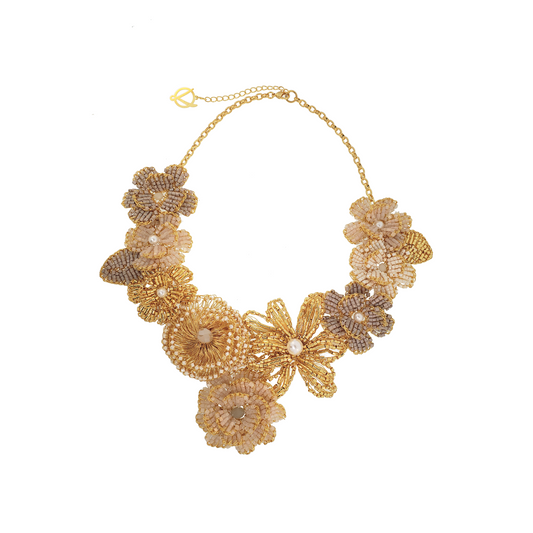 Nude Mix & Gold Blossom Handmade Necklace