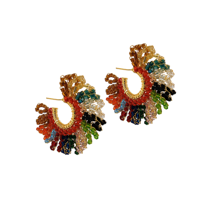 Multi & Gold Marigold Hoop Handmade Crochet Earrings