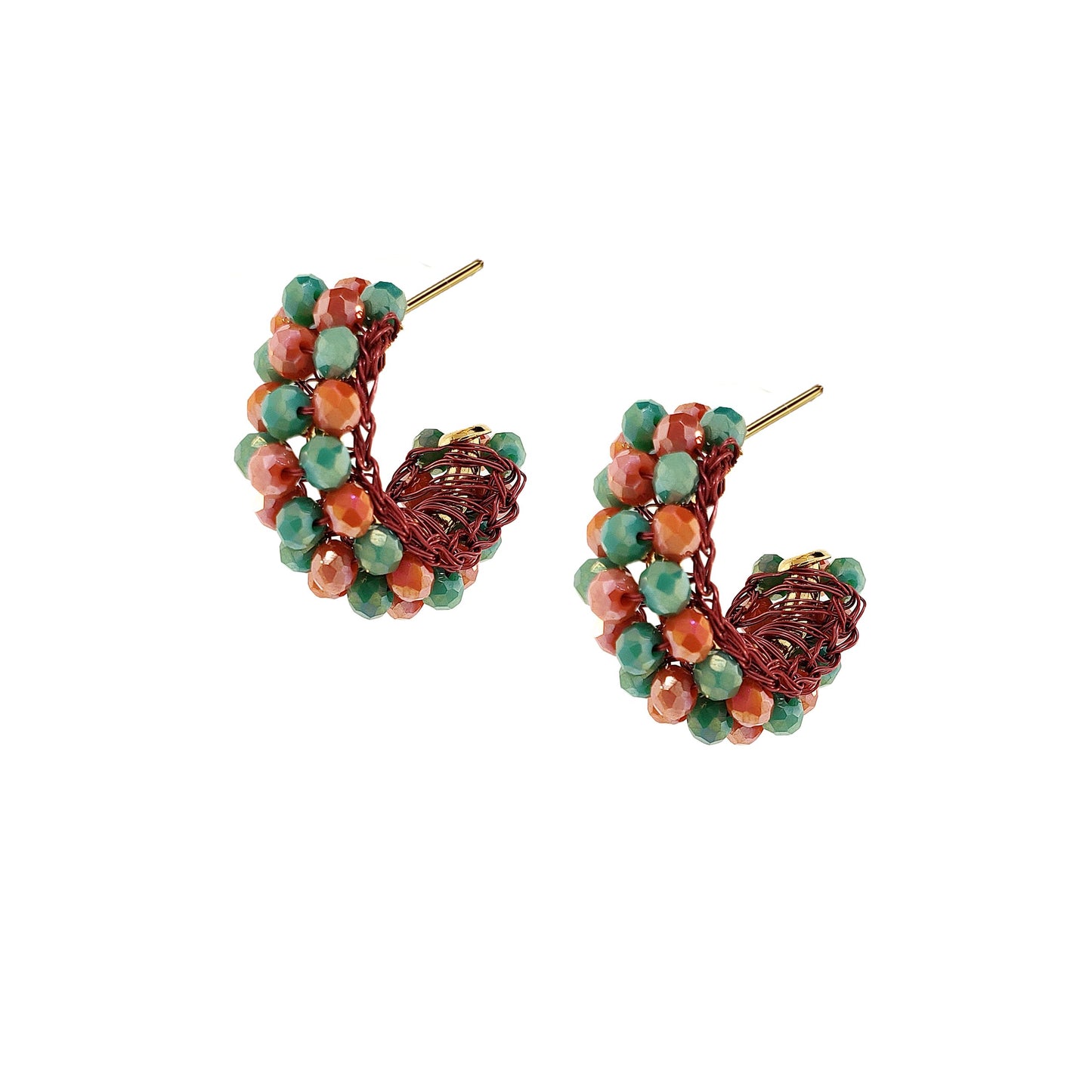 Sunset Coral Mix Dandelion Hoops Handmade Crochet Earrings