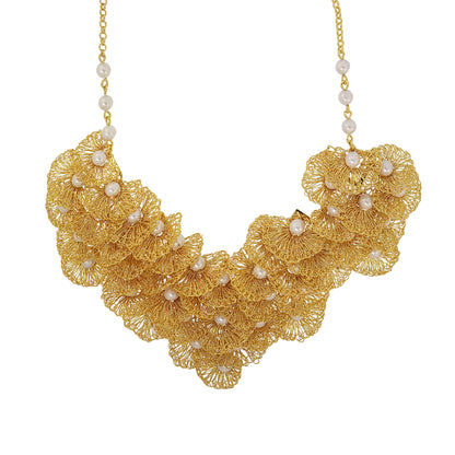 Pearl & Gold Shells Maxi Handmade Crochet Necklace