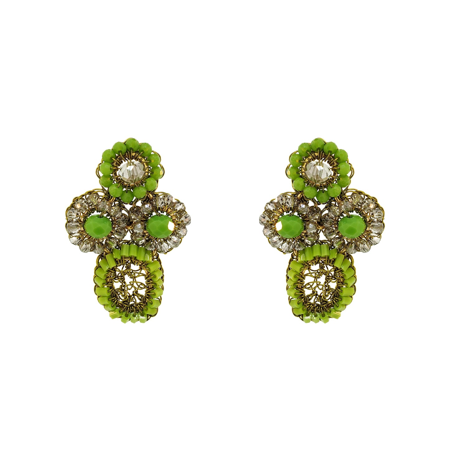 Neon Green Mix Tyche Post Handmade Crochet Earrings