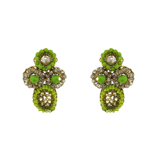 Neon Green Mix Tyche Post Handmade Crochet Earrings