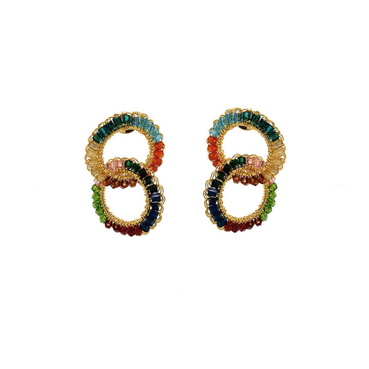 Multicolor & Gold Nova Handmade Crochet Earrings