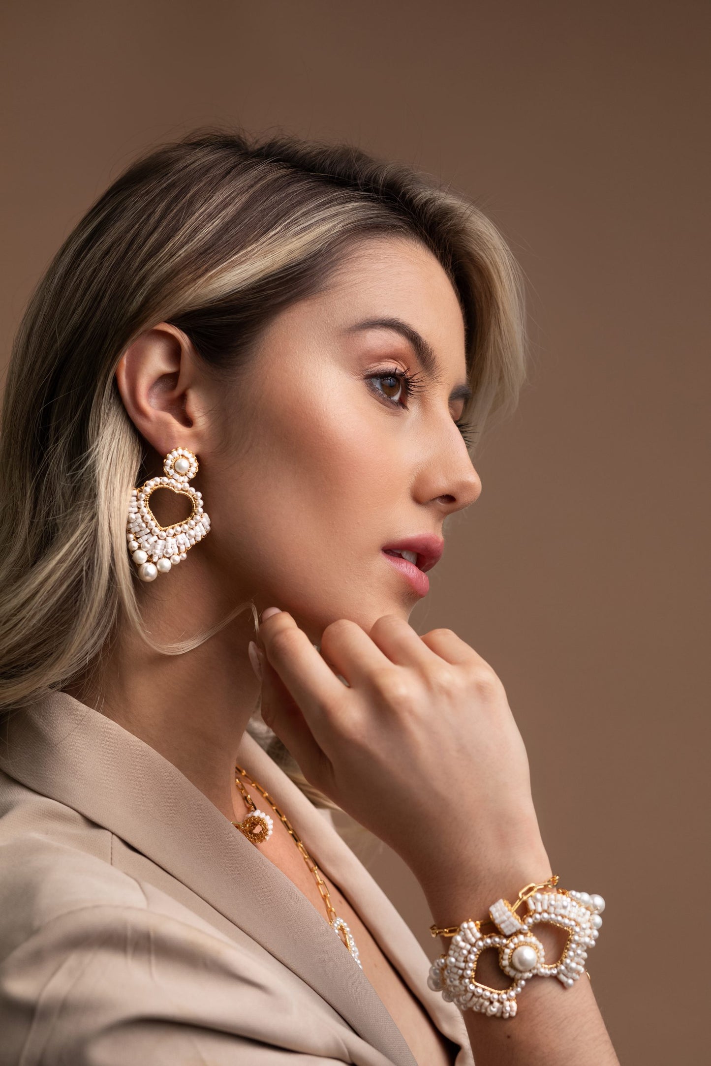 Pearl & Gold Queen's Heart Handmade Crochet Bracelet