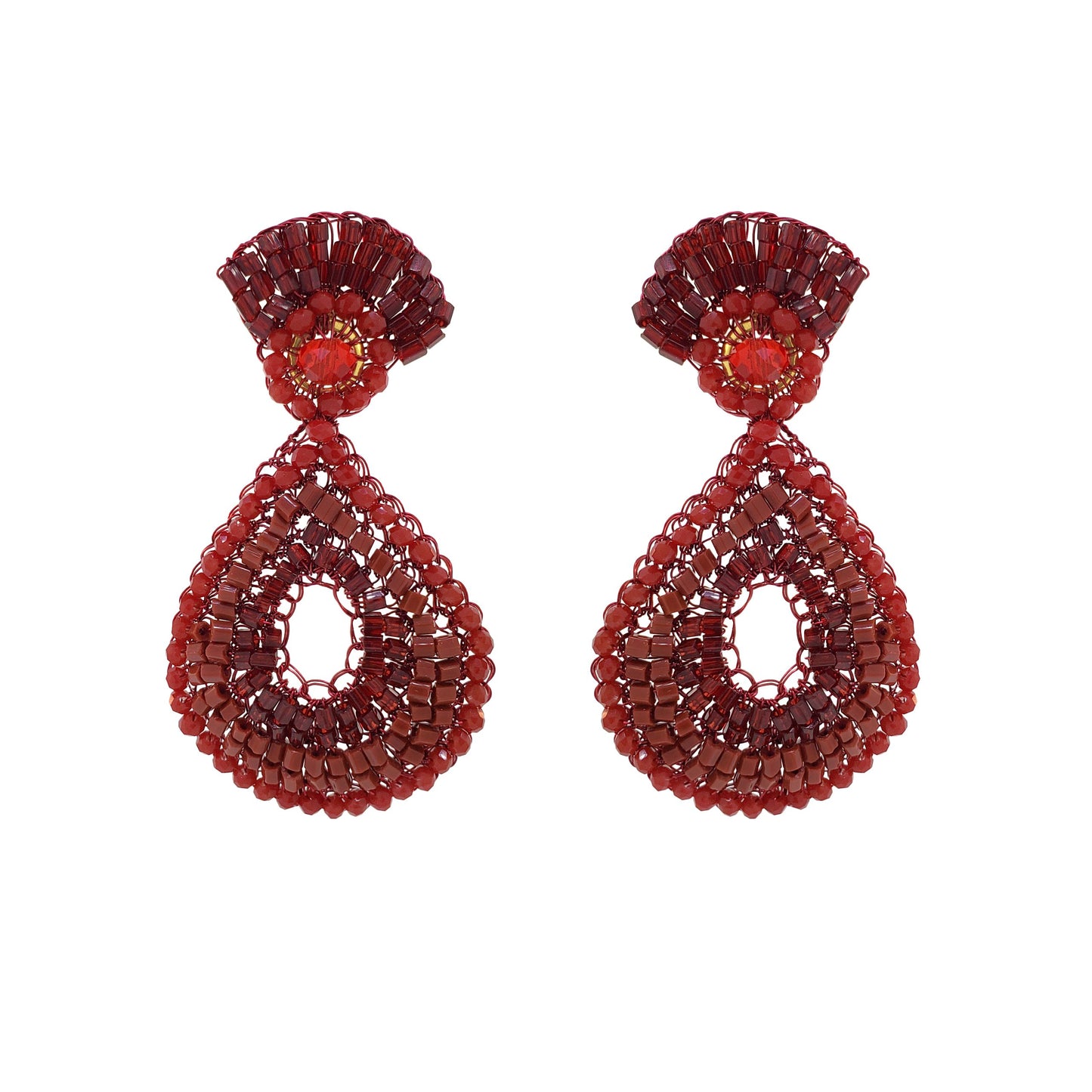 Cherry Red Mix Queen Teardrop Handmade Crochet Earrings