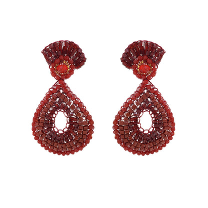 Cherry Red Mix Queen Teardrop Handmade Crochet Earrings