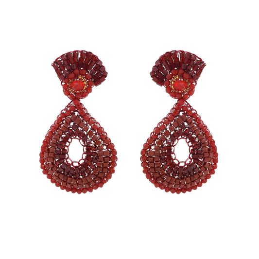 Cherry Red Mix Queen Teardrop Handmade Crochet Earrings