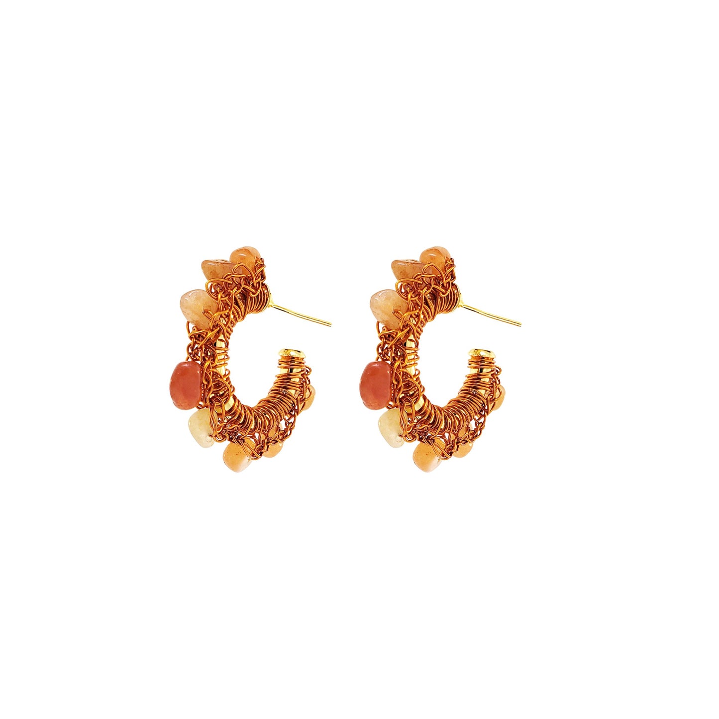 Topaz Orange Mix Rocks Mini Hoops Handmade Crochet Earrings