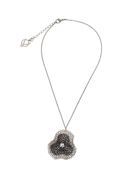 Single Silver Buttercup Pendant Handmade Crochet Necklace