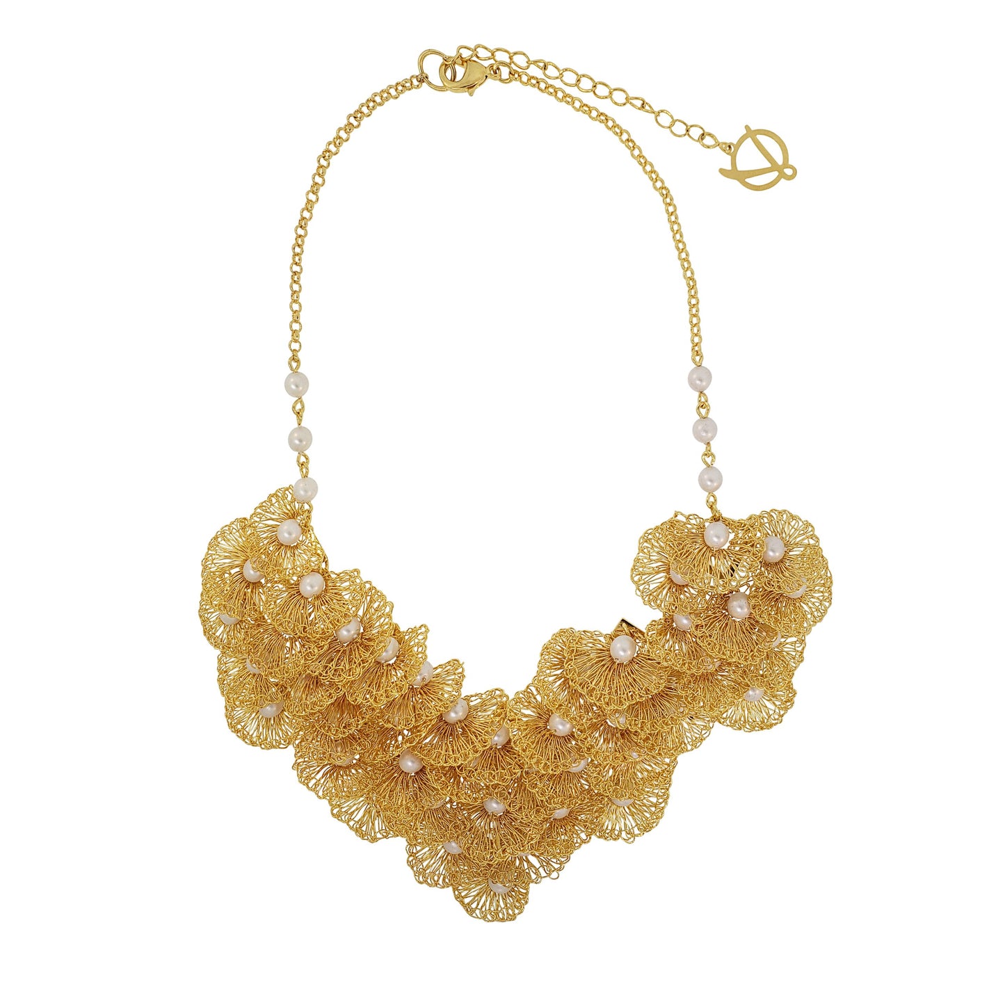 Pearl & Gold Shells Maxi Handmade Crochet Necklace