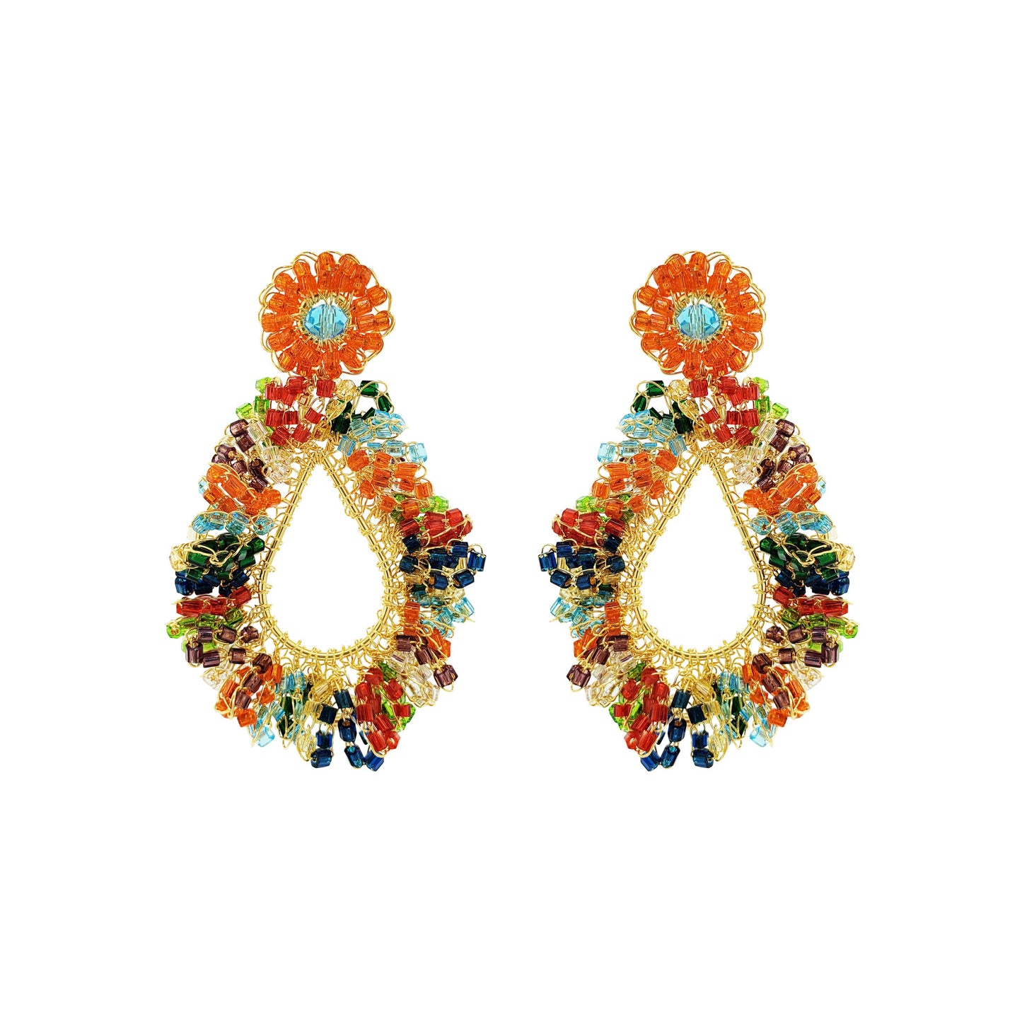 Multi & Gold Fiona Handmade Crochet Earrings