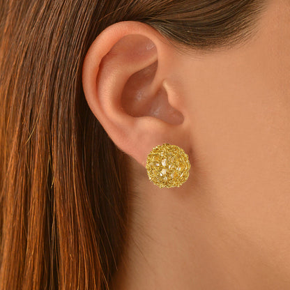 All Gold Dome Post Handmade Crochet Earrings