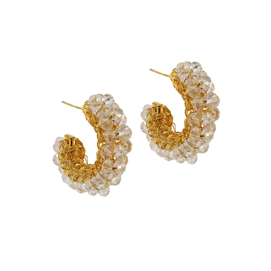 Clear & Gold Dandelions Hoops Handmade Earrings