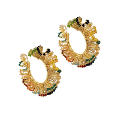 Multi & Gold Rio Maxi Hoops Handmade Crochet Earrings
