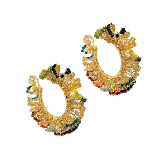 Multi & Gold Rio Maxi Hoops Handmade Crochet Earrings
