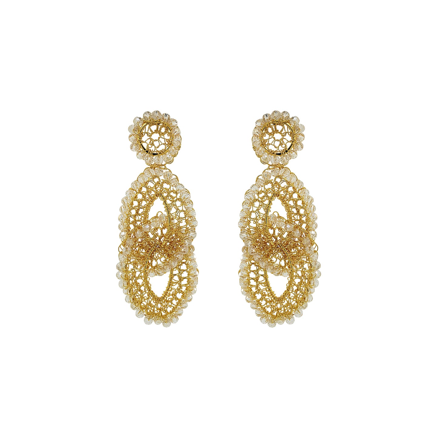 Clear & Gold Minerva Handmade Crochet Earrings