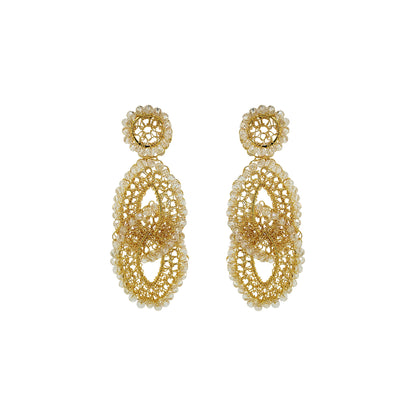 Clear & Gold Minerva Handmade Crochet Earrings