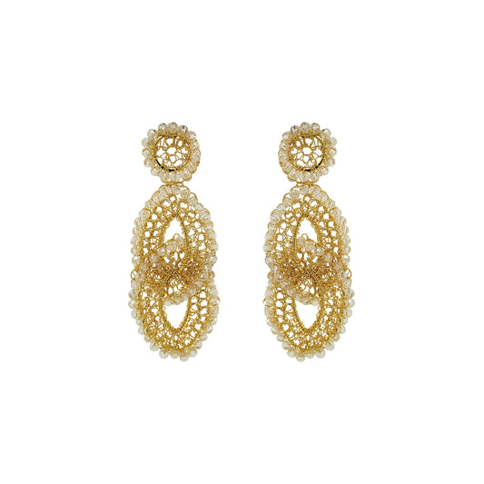 Clear & Gold Minerva Handmade Crochet Earrings