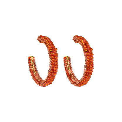 Orange Maya Hoops Handmade Crochet Earrings