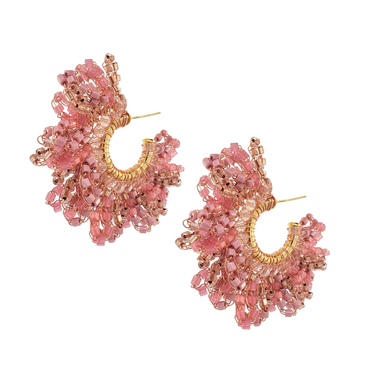Rose Quartz Mix Marigold Hoop Handmade Crochet Earrings