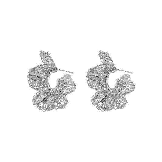 Clear & Silver Gaia Hoops Handmade Crochet Earrings