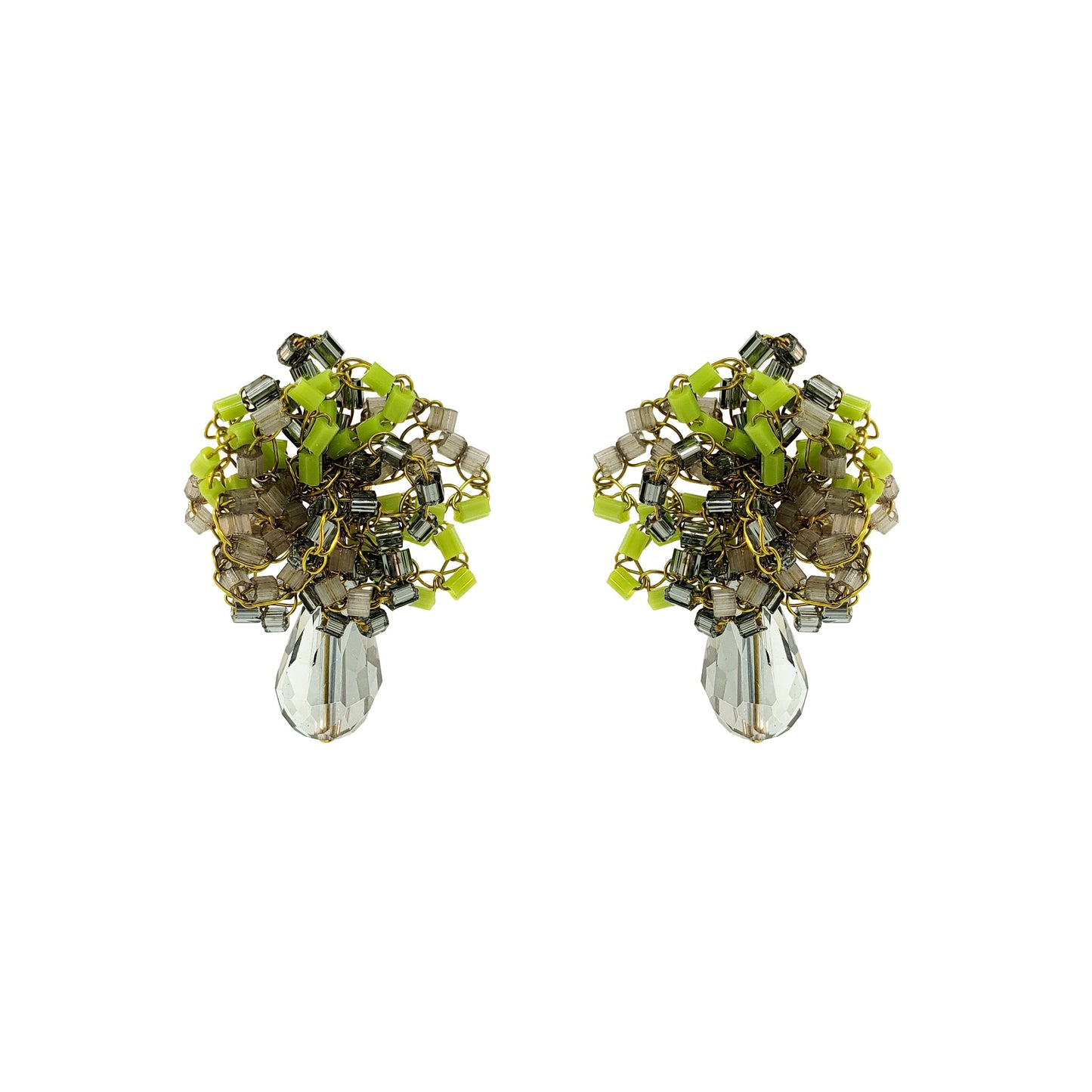 Neon Green Mix Drizzle Mini Post Handmade Earrings
