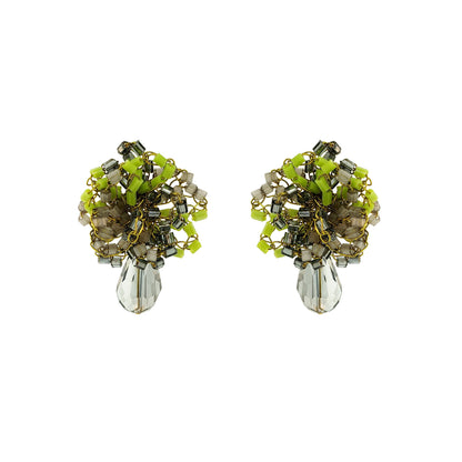 Neon Green Mix Drizzle Mini Post Handmade Earrings