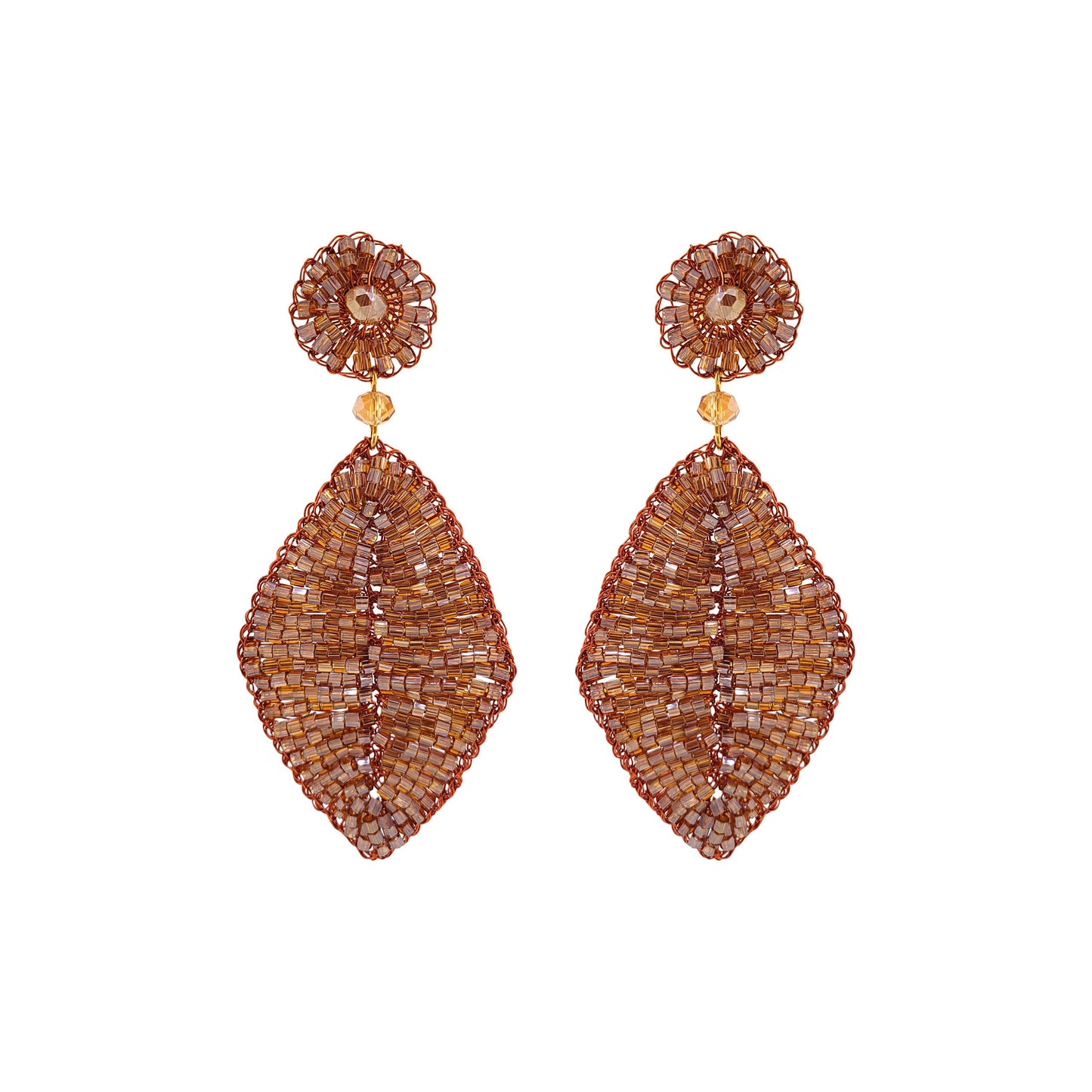 Bronze Amber Leaf Handmade Crochet Earrings