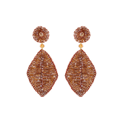 Bronze Amber Leaf Handmade Crochet Earrings