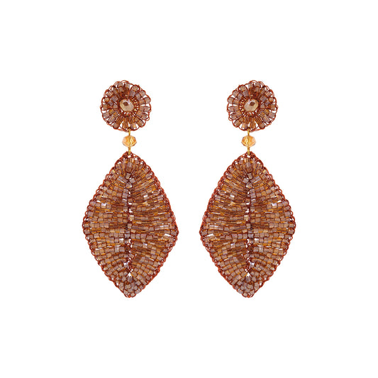 Bronze Amber Leaf Handmade Crochet Earrings
