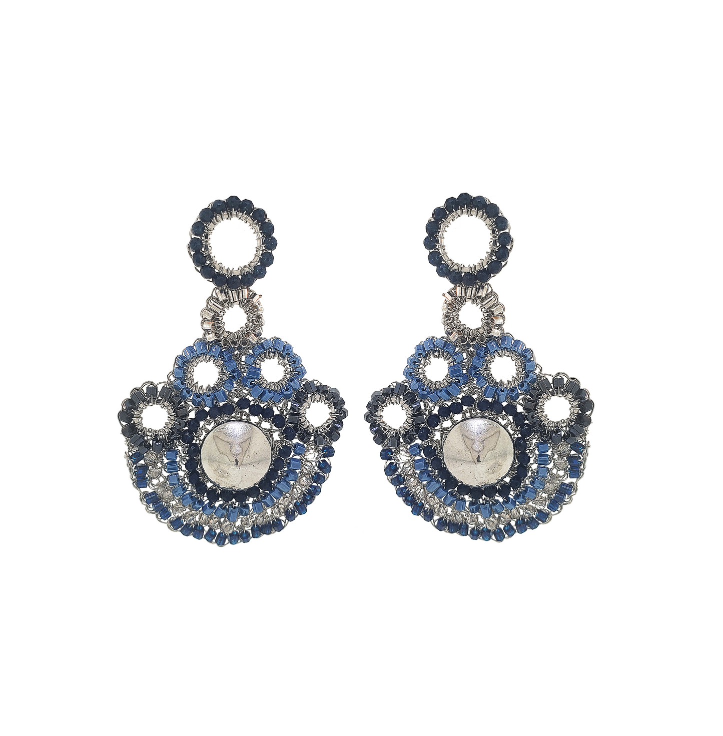 Blue & Silver Handmade Crochet Earrings