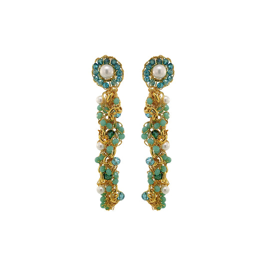 Ocean Teal Mix Hera Drop Handmade Crochet Earrings