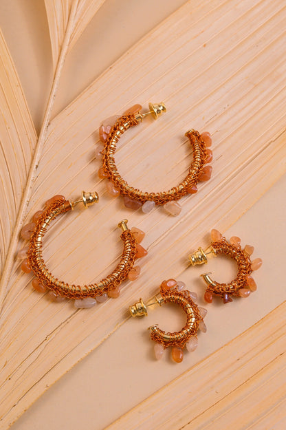 Topaz Orange Mix Rocks Mini Hoops Handmade Crochet Earrings