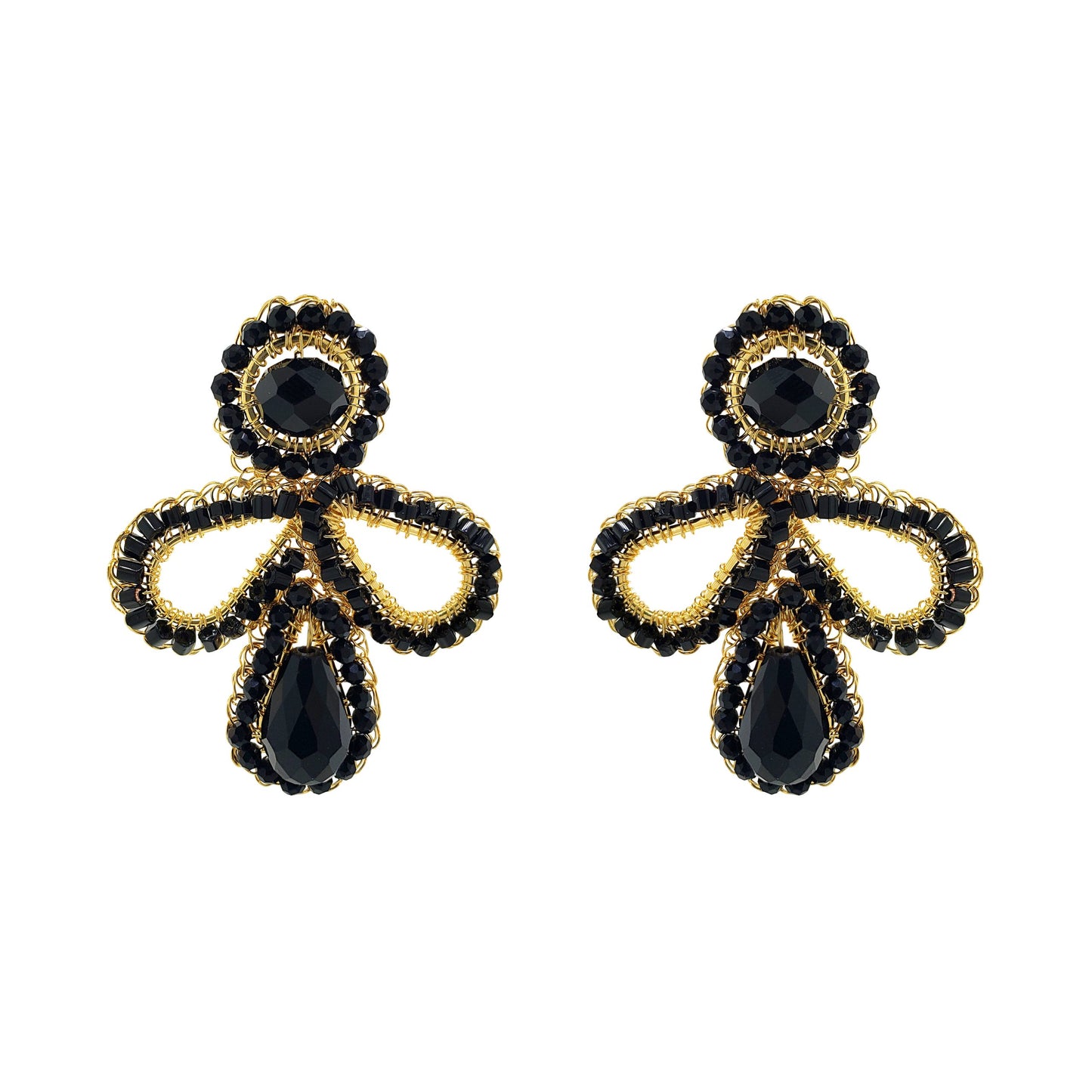 Black & Gold Allusions Trio Crochet Handmade Earrings