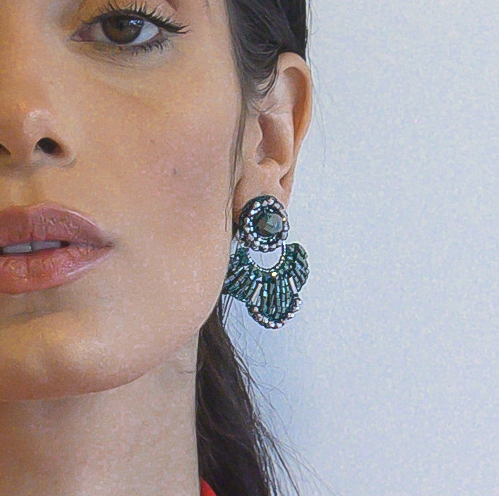 Moss Green Mix Queen Handmade Crochet Earrings