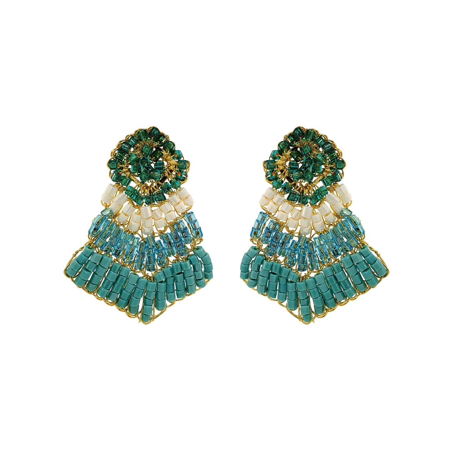 Ocean Teal Mix Chevron Mini Handmade Crochet Earrings