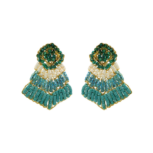 Ocean Teal Mix Chevron Mini Handmade Crochet Earrings