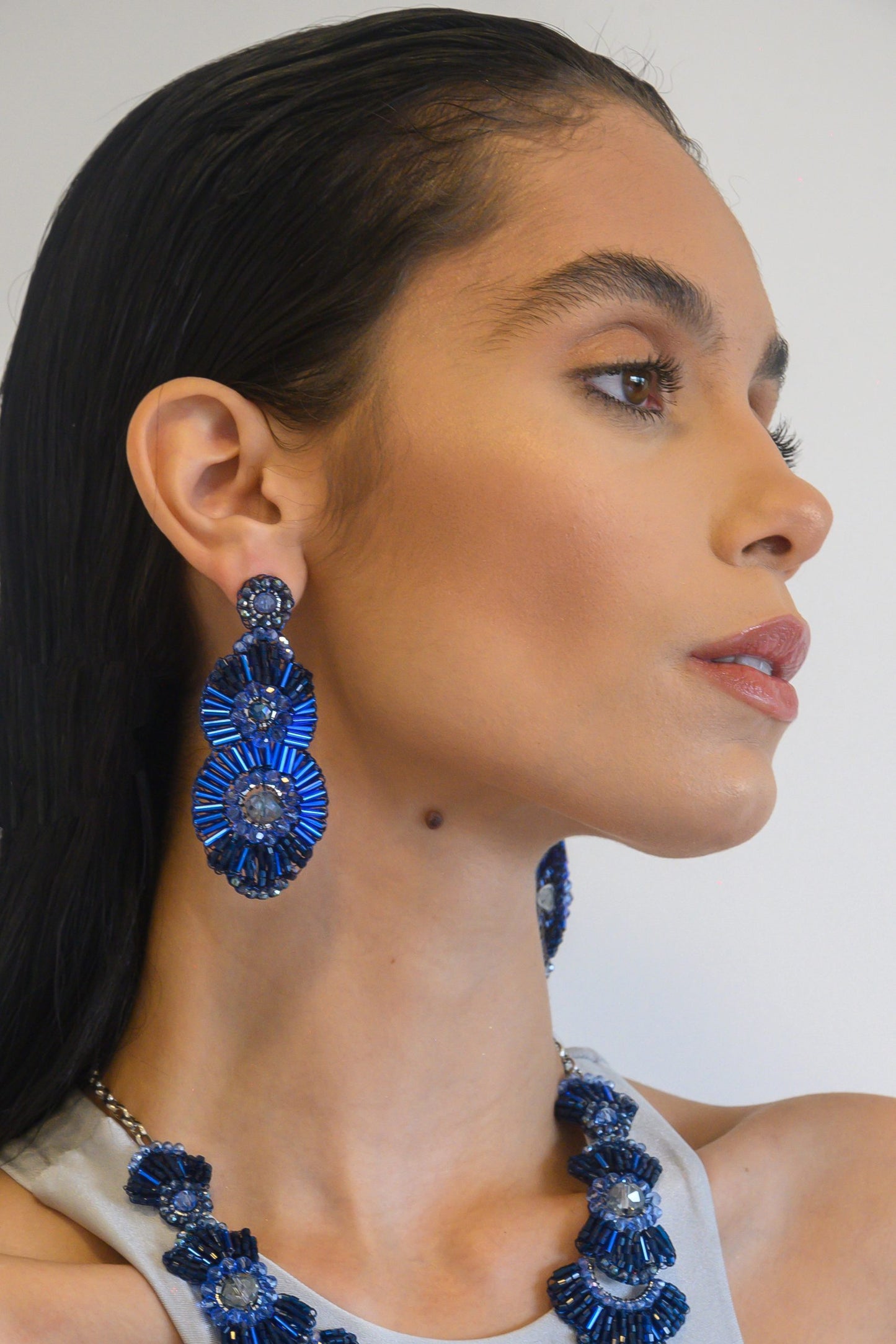 Royal Blue Mix Bishop Cascade Handmade Crochet Earrings