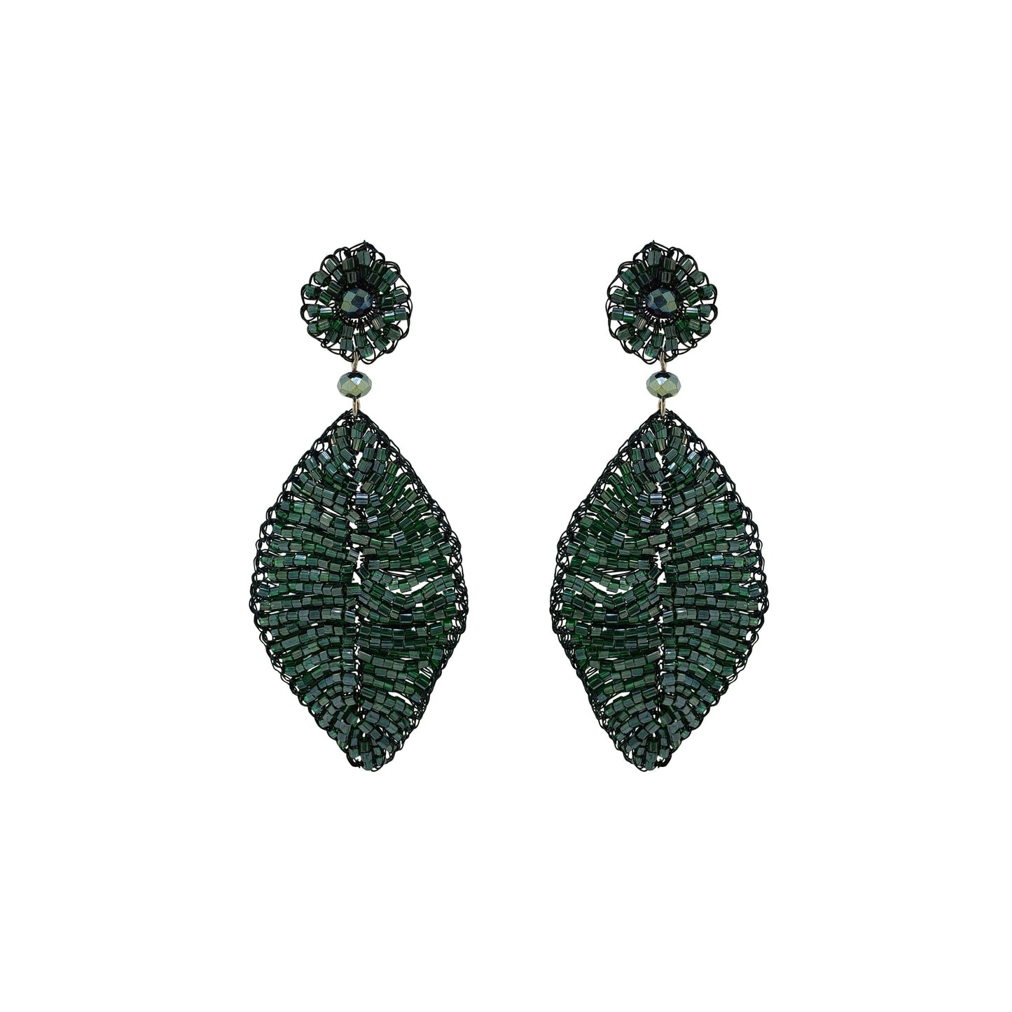Moss Green Leaf Handmade Crochet Earrings
