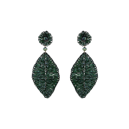 Moss Green Leaf Handmade Crochet Earrings
