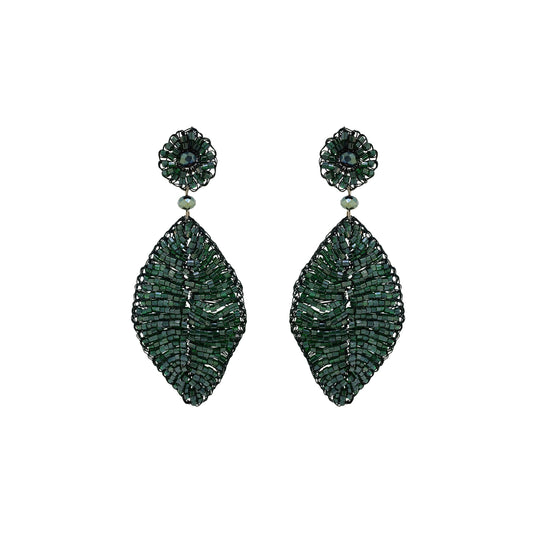 Moss Green Leaf Handmade Crochet Earrings