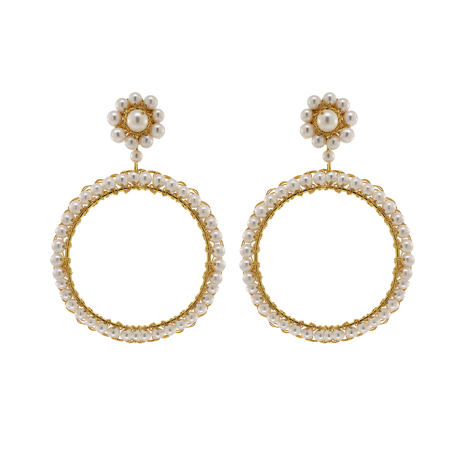 Pearl & Gold Leah Maxi Handmade Crochet Earrings