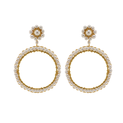 Pearl & Gold Leah Maxi Handmade Crochet Earrings