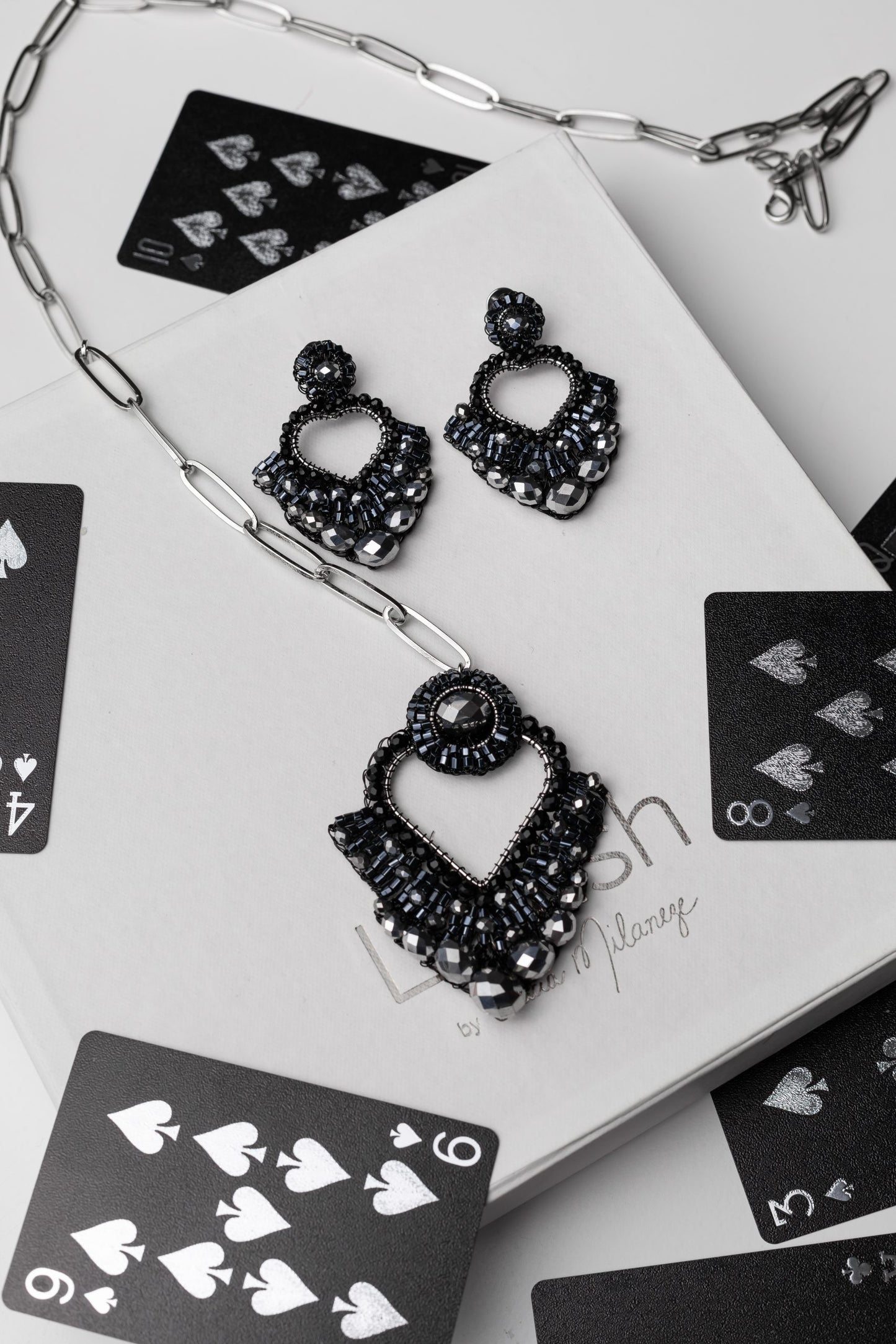 Royal Black Mix Queen's Heart Handmade Crochet Earrings