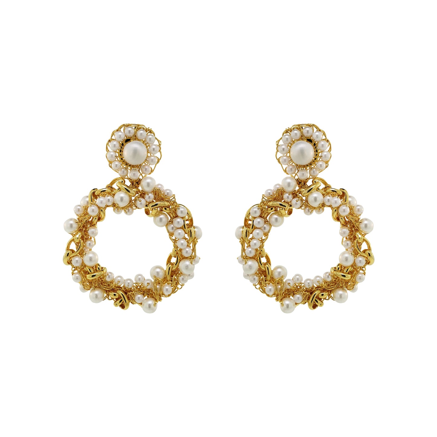 Pearl & Gold Hera Handmade Crochet Earrings
