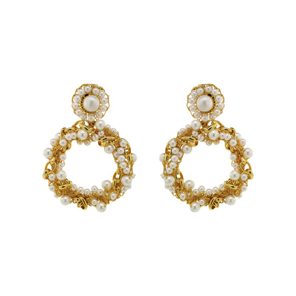 Pearl & Gold Hera Handmade Crochet Earrings