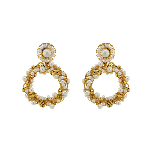 Pearl & Gold Hera Handmade Crochet Earrings